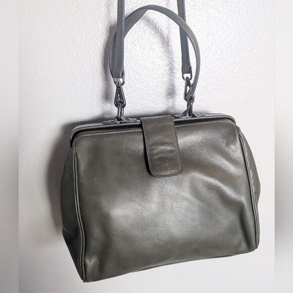 Nardelli Italian Dark Olive Green Leather Hinge Satchel Crossbody Handbag - Picture 3 of 8